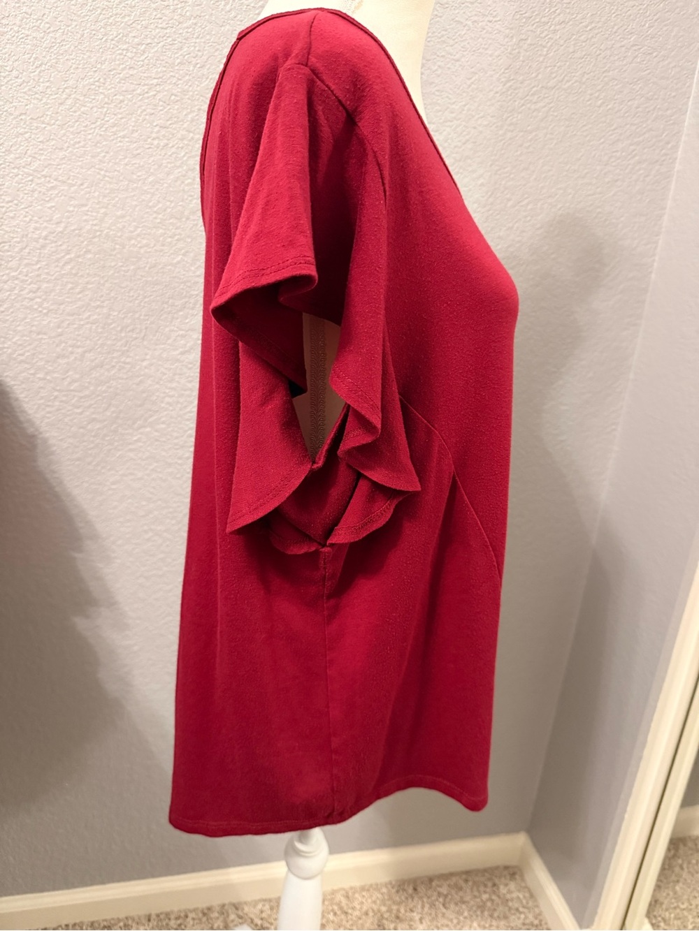 Avenue Burgundy Flutter Sleeve Scoop Neck Top - Picture 3 of 9
